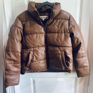 Sebby Collection faux leather quilted puffer jacket. Size Medium